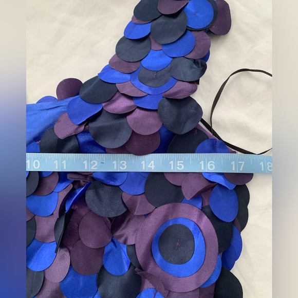 Purple and blue Taffeta leaf paillette disco 80s 90s Formal prom Dress size 6 - Picture 7 of 14